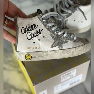 Golden Goose sneakers FRANCY silver glitter classic unisex kids high tops sz 24